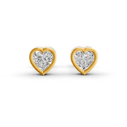 Heart Cut Real Moissanite Bezel Set Solitaire Stud Earrings Screw Back 14K Gold Plated
